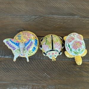Vintage Gold Music Boxes TURTLE, BUTTERFLY AND LADYBUG